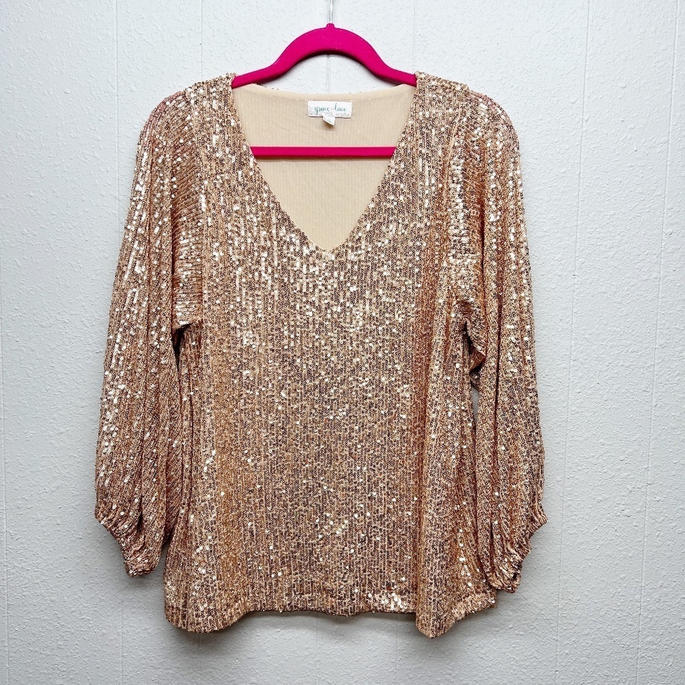 Grace & Lace Gold Sequin Blouse